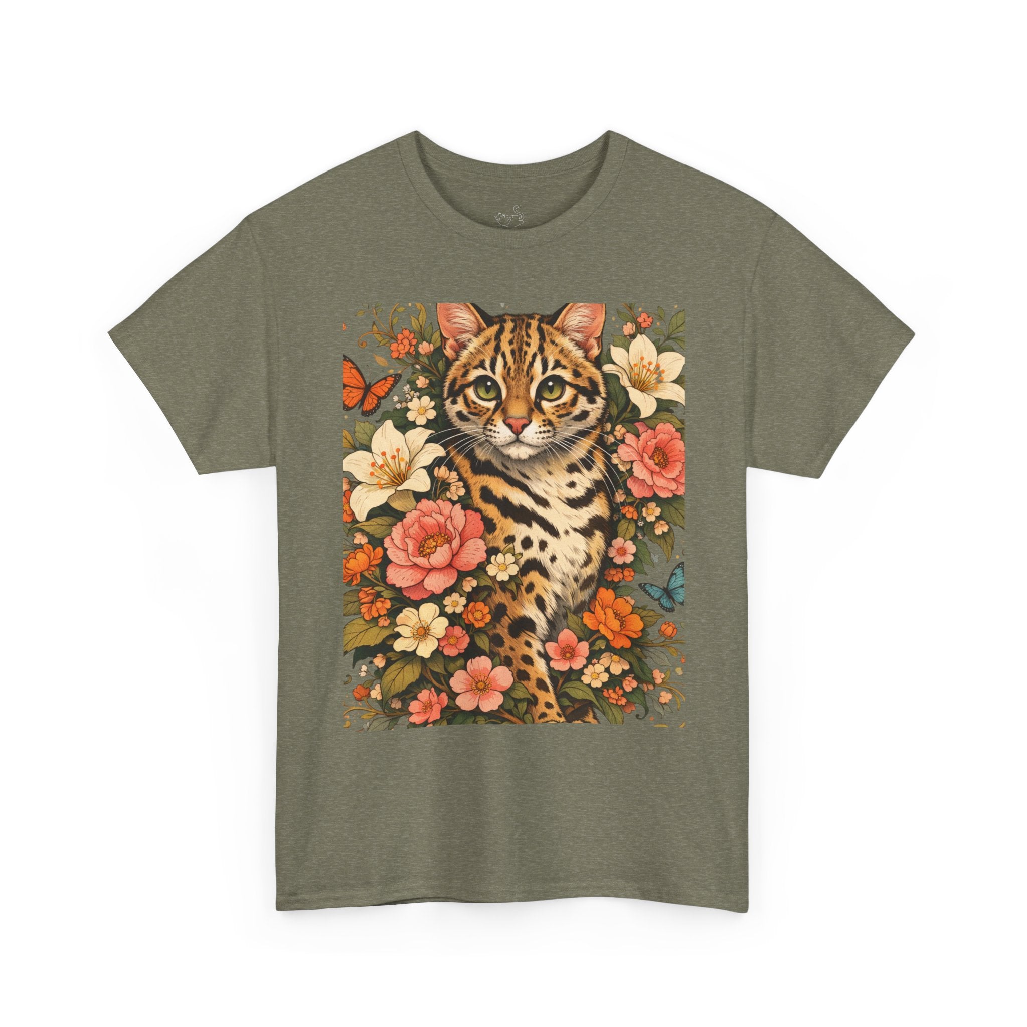 Mini Leopard Floral Cat T-Shirt — Cute Vibrant Graphic Tee for Cat Lovers