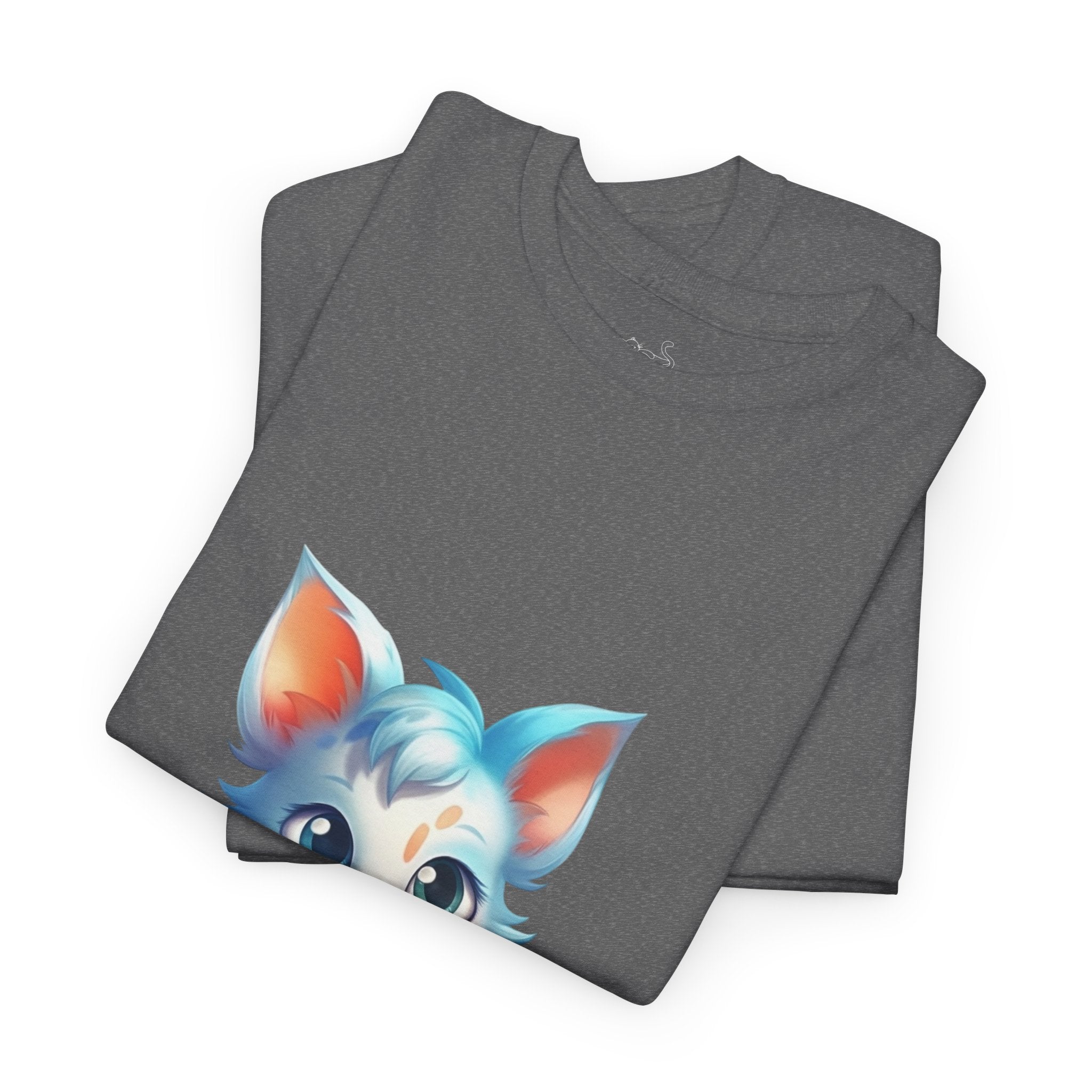 Cute Blue & White Fluffy Cat T-Shirt — Big-Eyed Cat Graphic Tee