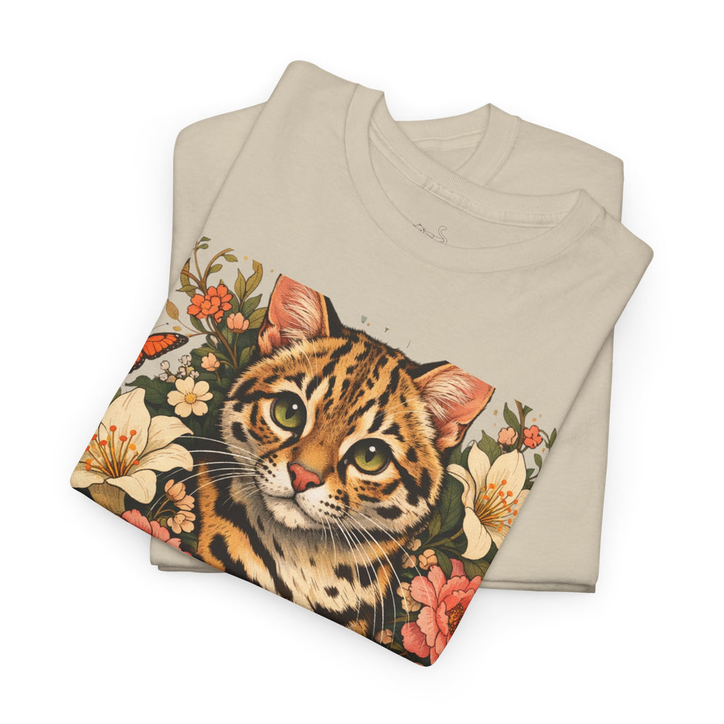 Mini Leopard Floral Cat T-Shirt — Cute Vibrant Graphic Tee for Cat Lovers