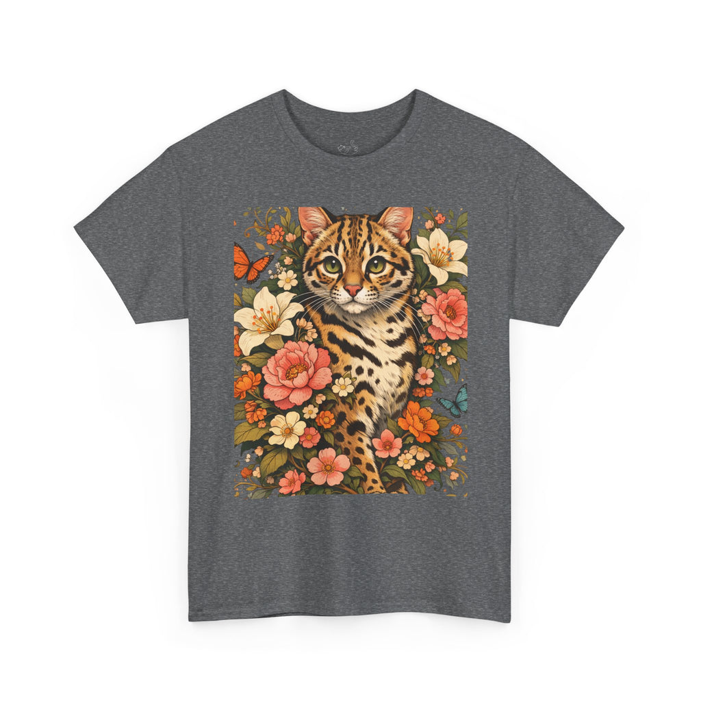 Mini Leopard Floral Cat T-Shirt — Cute Vibrant Graphic Tee for Cat Lovers